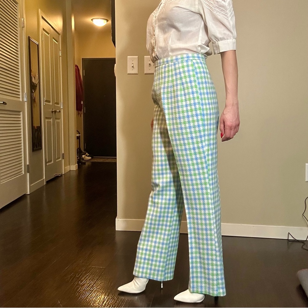 Rare Vintage 1970's MOD green/blue houndstooth two-piece suit - Picture 5 of 16